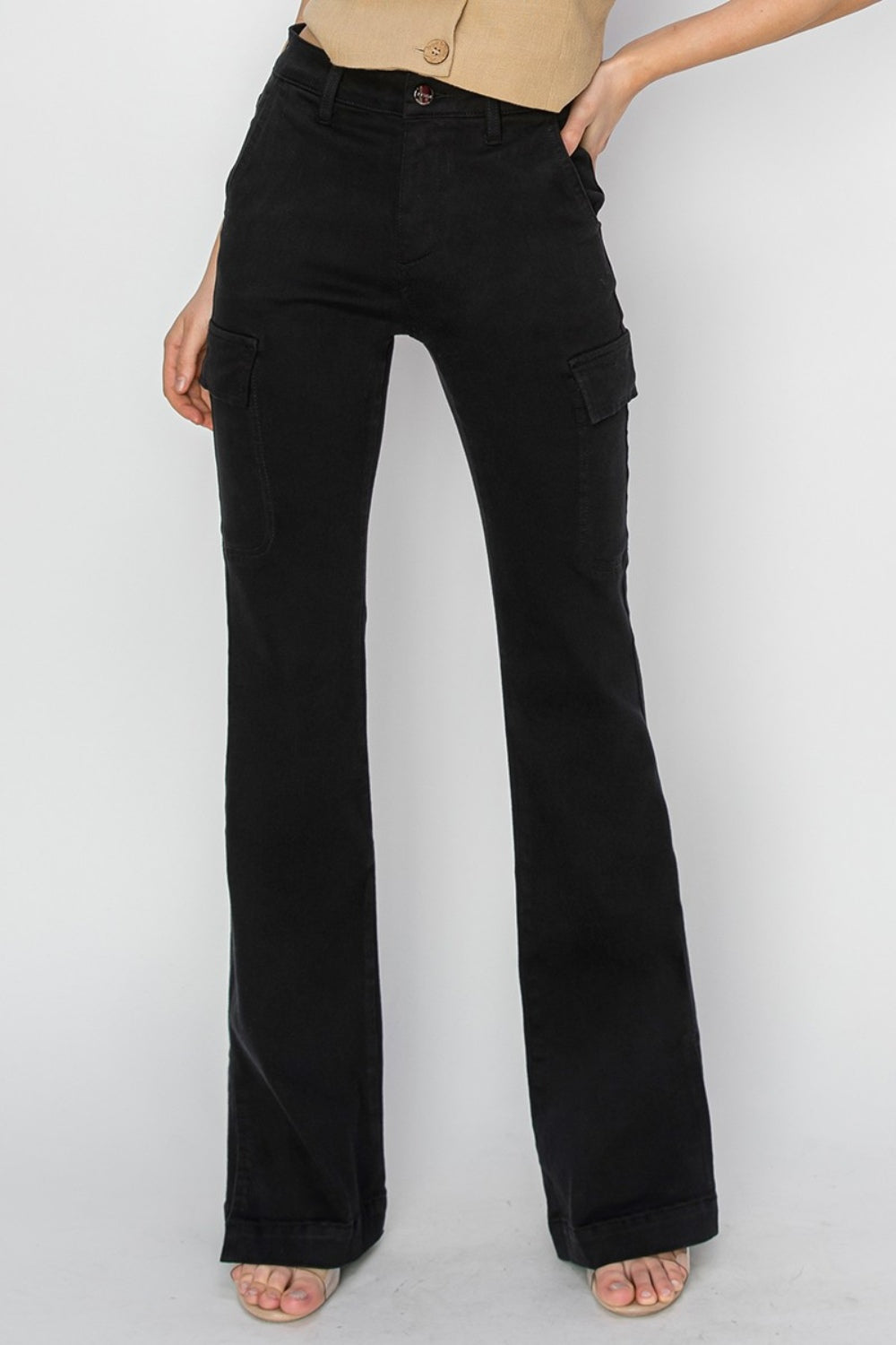 Risen Full Size High Rise Side Slit Cargo Bootcut Jeans - Mulberry Skies