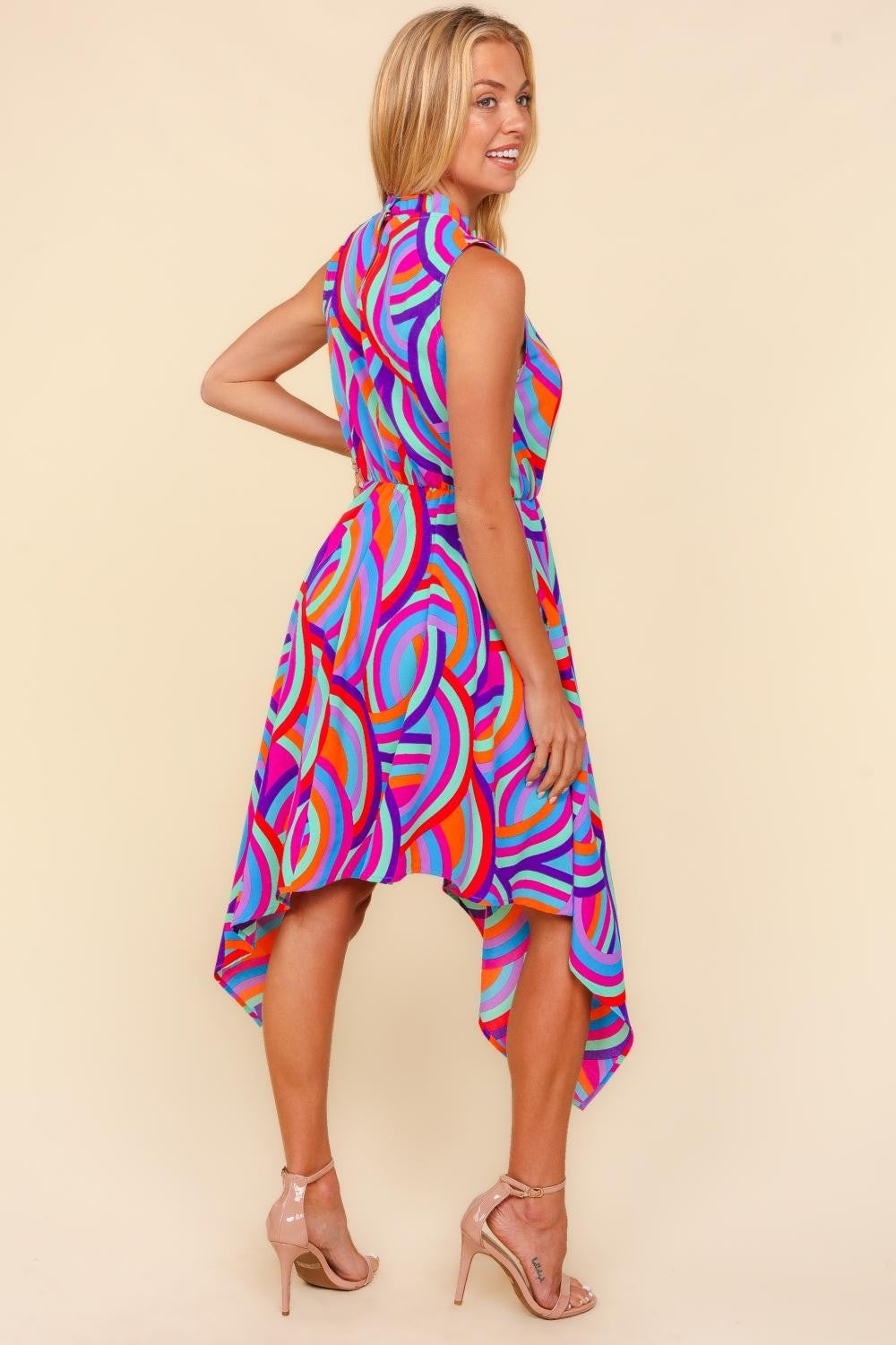 Mock Neck Sleeveless Printed Dress - Mulberry Skies