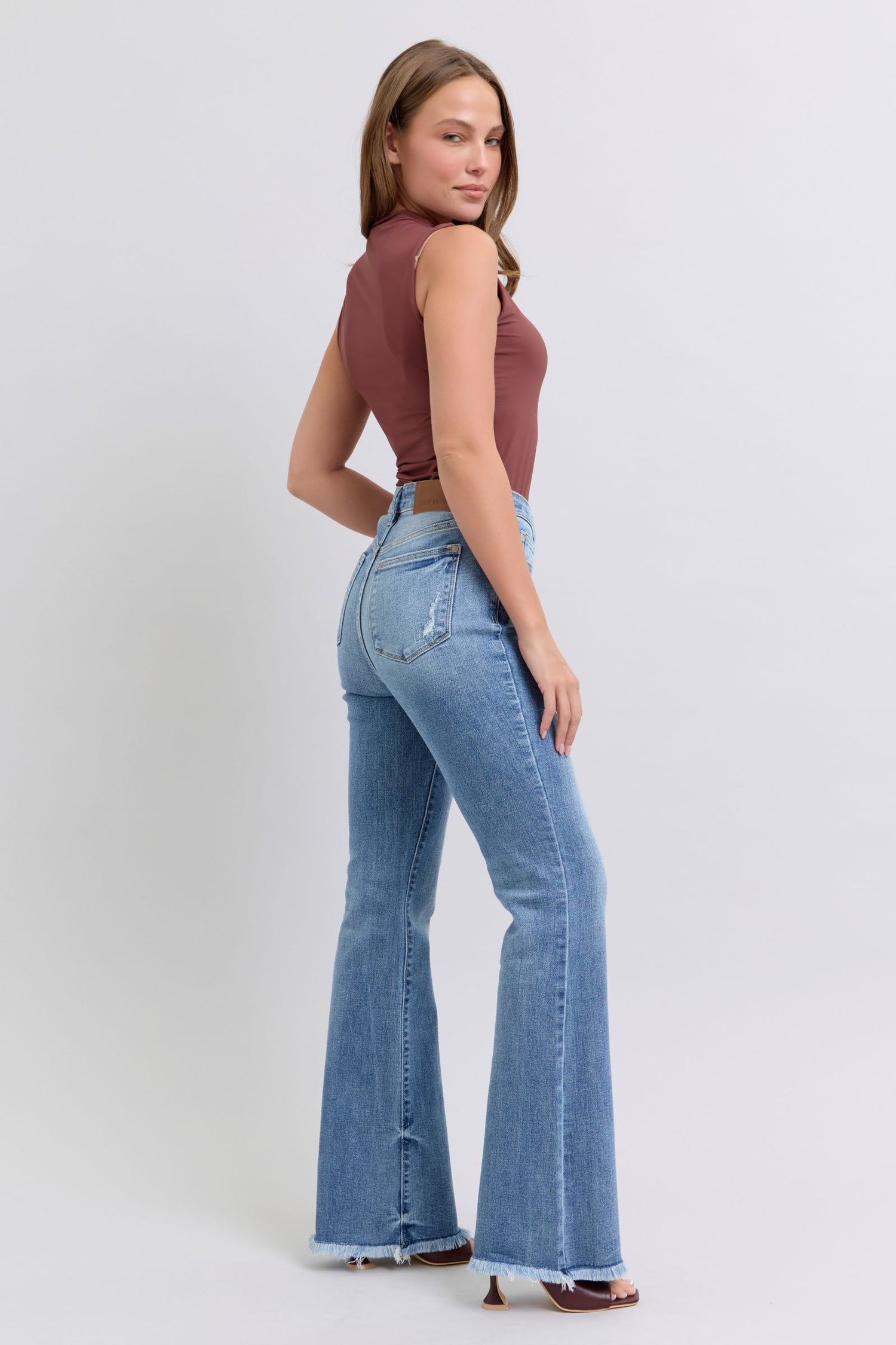 Judy Blue Raw Hem High Rise Bootcut Jeans - Mulberry Skies