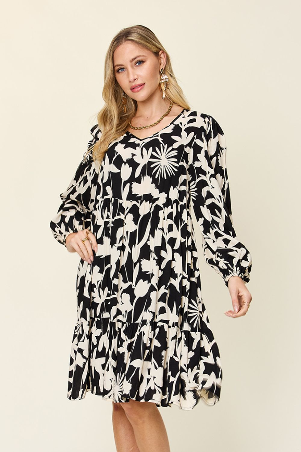 Printed Ruffle Hem Dress with Pocket - Mulberry Skies