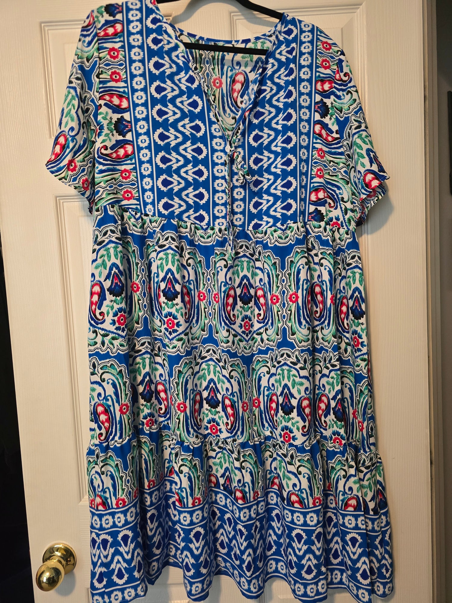 Short Sleeve Ruffle Hem Printed Dress - Mulberry Skies