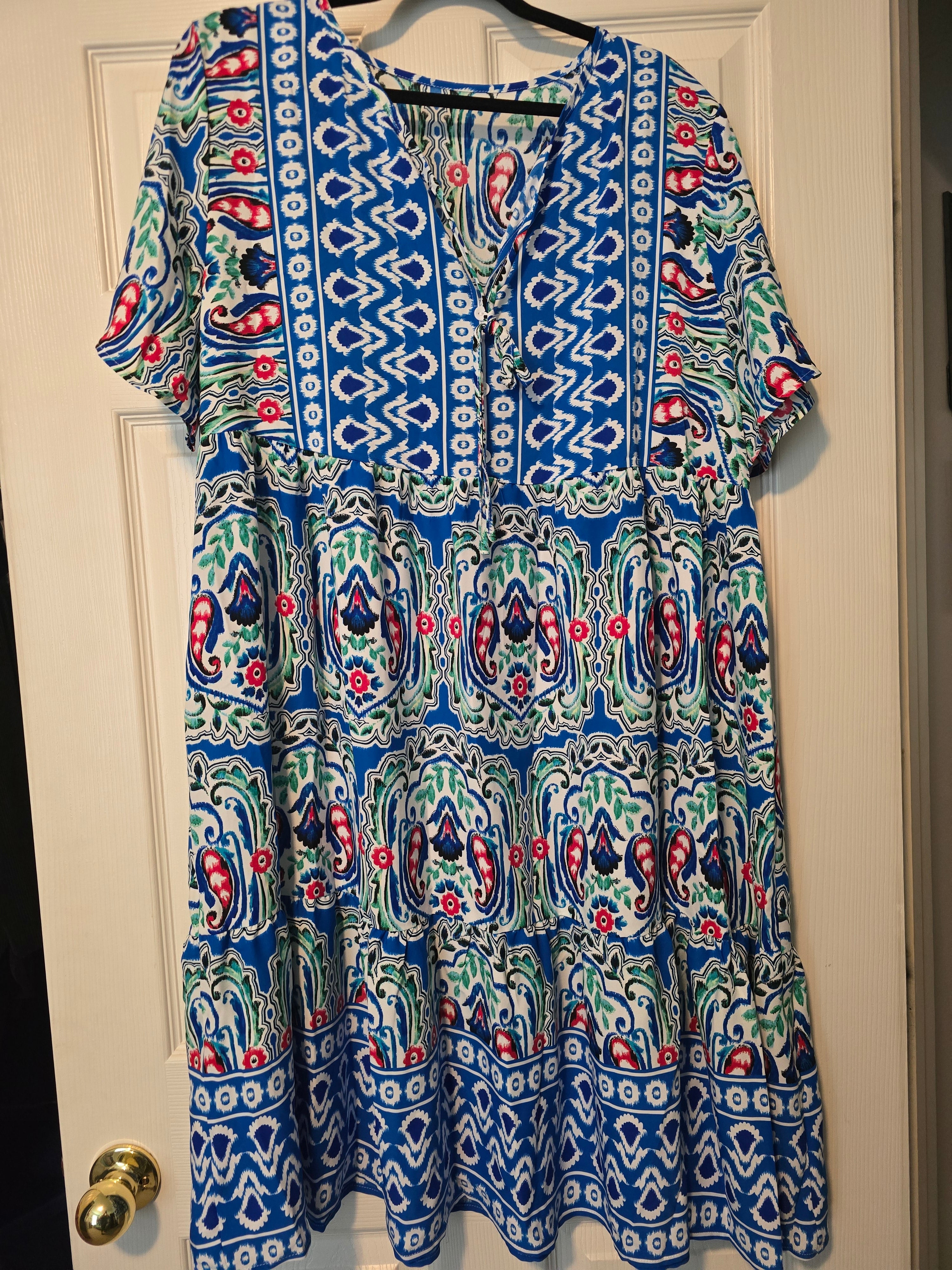 Short Sleeve Ruffle Hem Printed Dress - Mulberry Skies