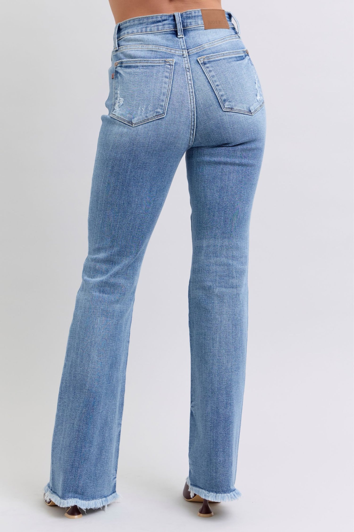 Judy Blue Raw Hem High Rise Bootcut Jeans - Mulberry Skies