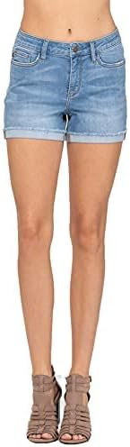 Judy Blue Mid Rise Light Wash Cuffed Hem Shorts (150037) - Mulberry Skies