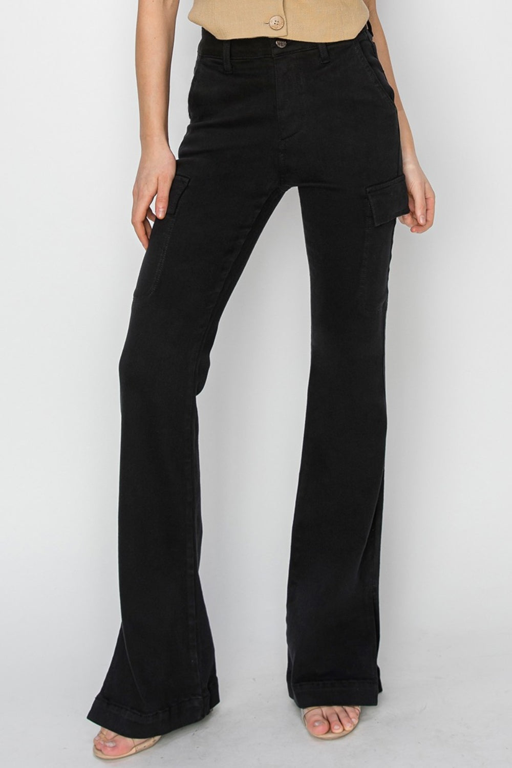 Risen Full Size High Rise Side Slit Cargo Bootcut Jeans - Mulberry Skies