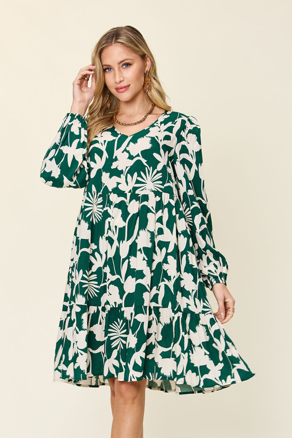 Printed Ruffle Hem Dress with Pocket - Mulberry Skies