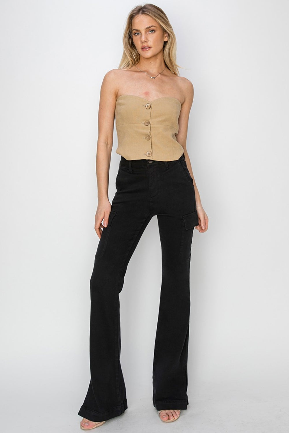 Risen Full Size High Rise Side Slit Cargo Bootcut Jeans - Mulberry Skies