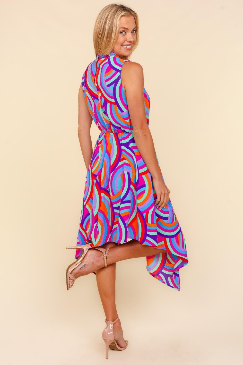 Mock Neck Sleeveless Printed Dress - Mulberry Skies