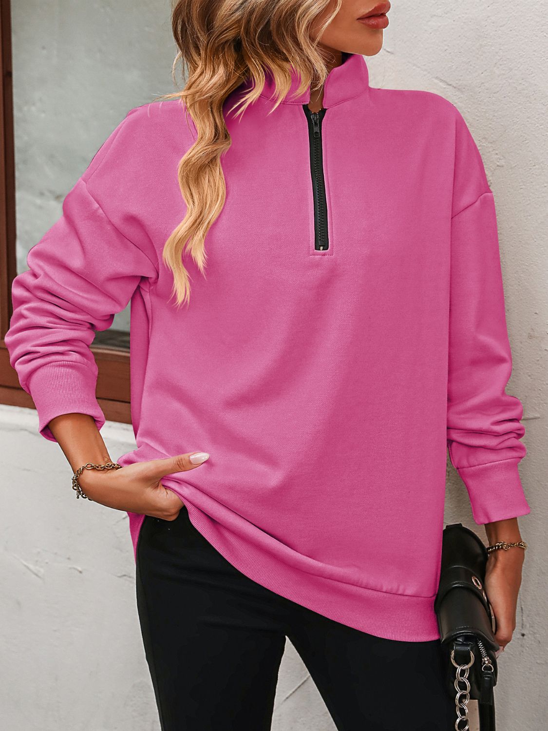 Mandy Zip-Up Dropped Shoulder Sweatshirt - Mulberry Skies