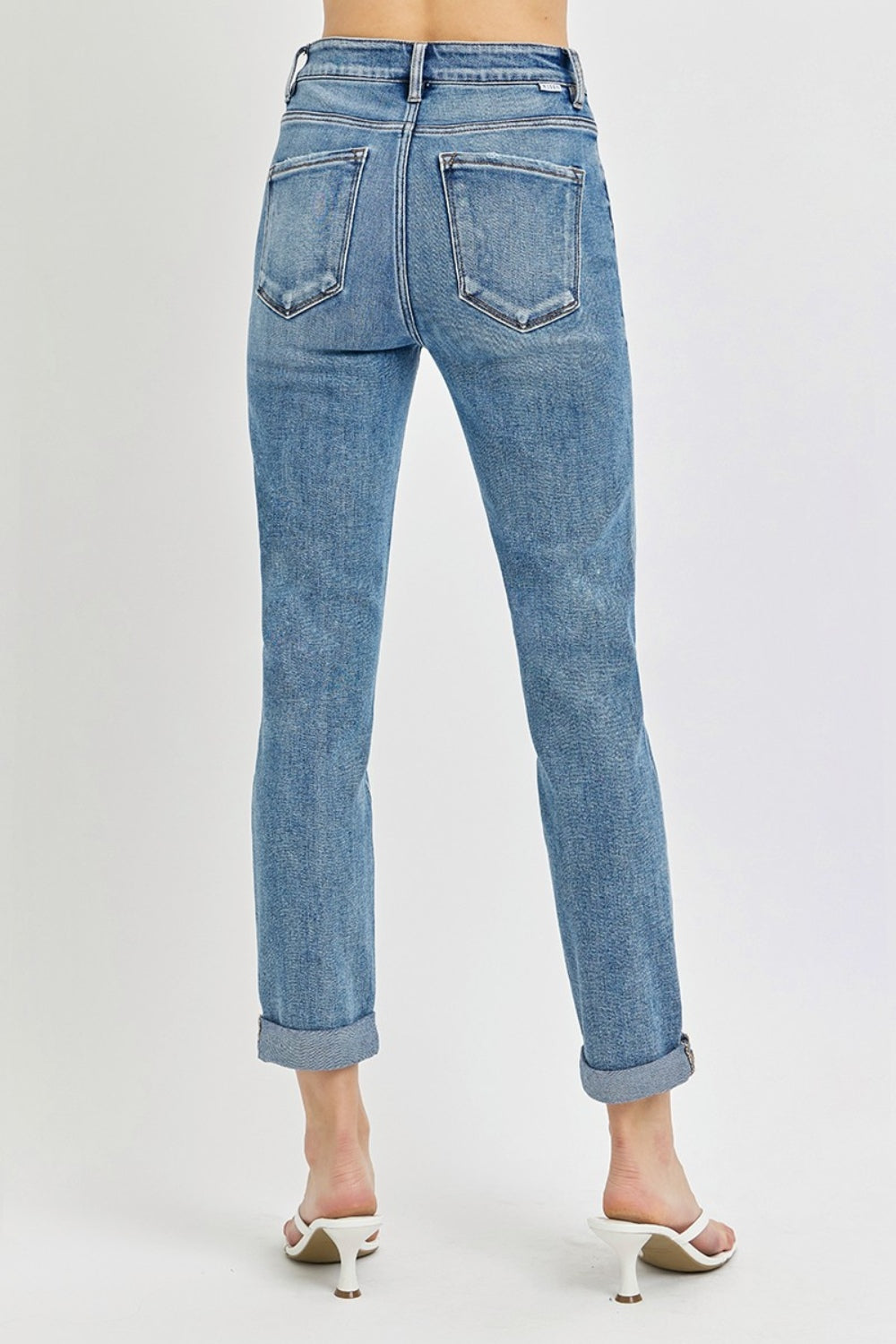 Risen High Rise Cropped Roll Up Jeans - Mulberry Skies