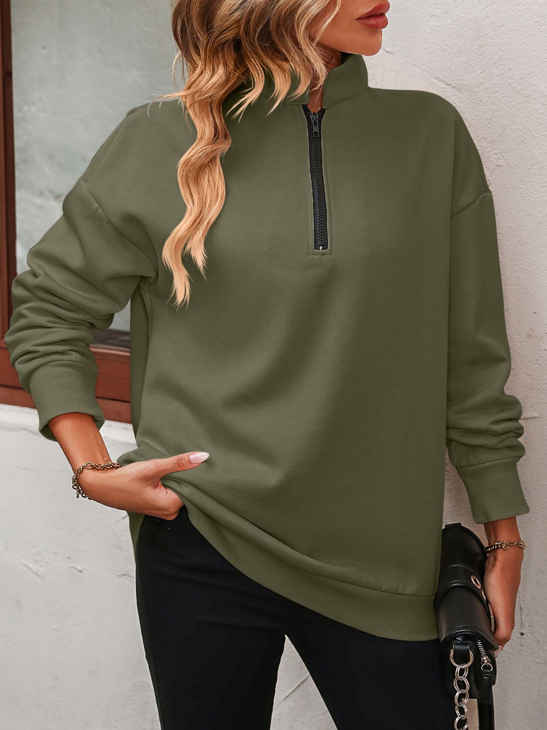 Mandy Zip-Up Dropped Shoulder Sweatshirt - Mulberry Skies