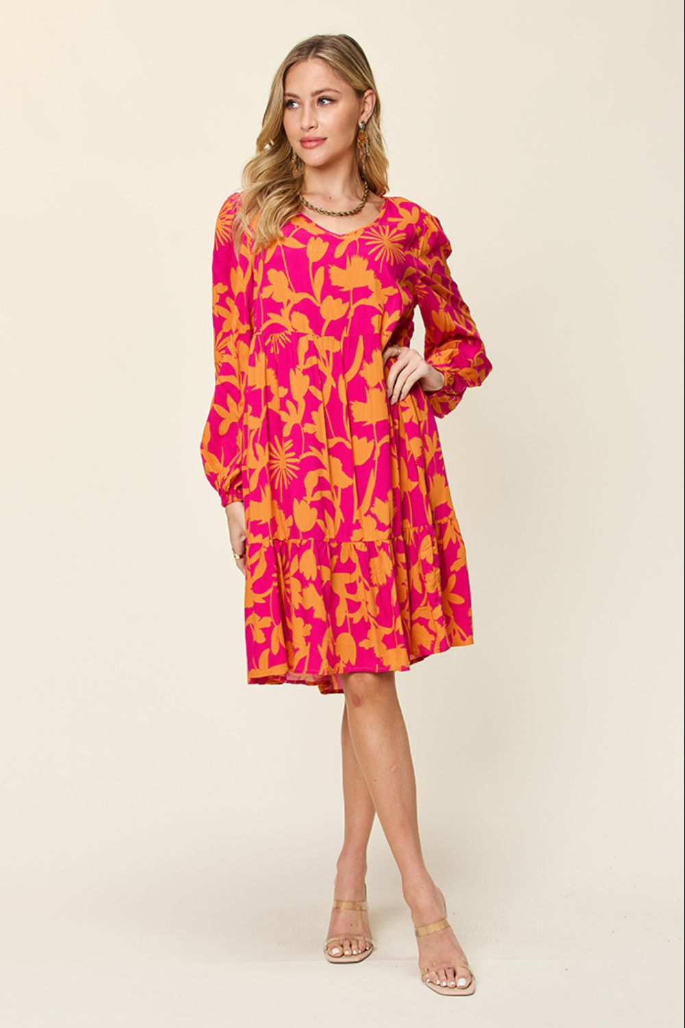 Printed Ruffle Hem Dress with Pocket - Mulberry Skies