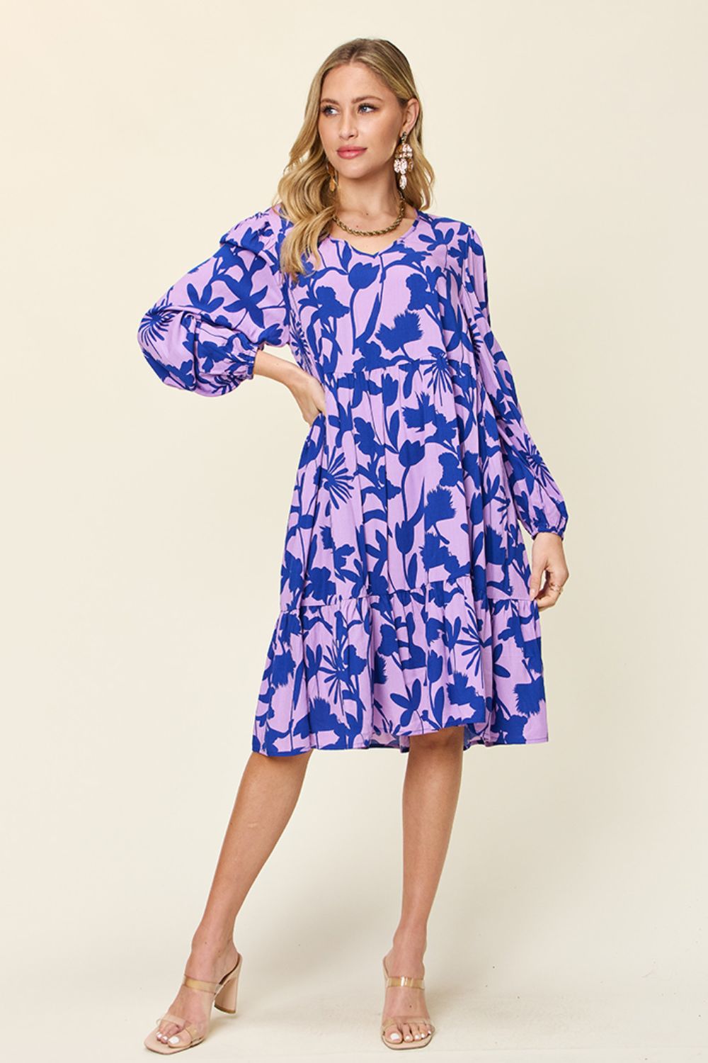 Printed Ruffle Hem Dress with Pocket - Mulberry Skies