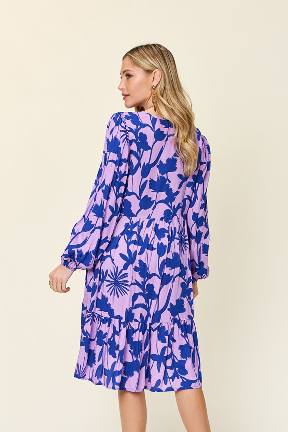 Printed Ruffle Hem Dress with Pocket - Mulberry Skies