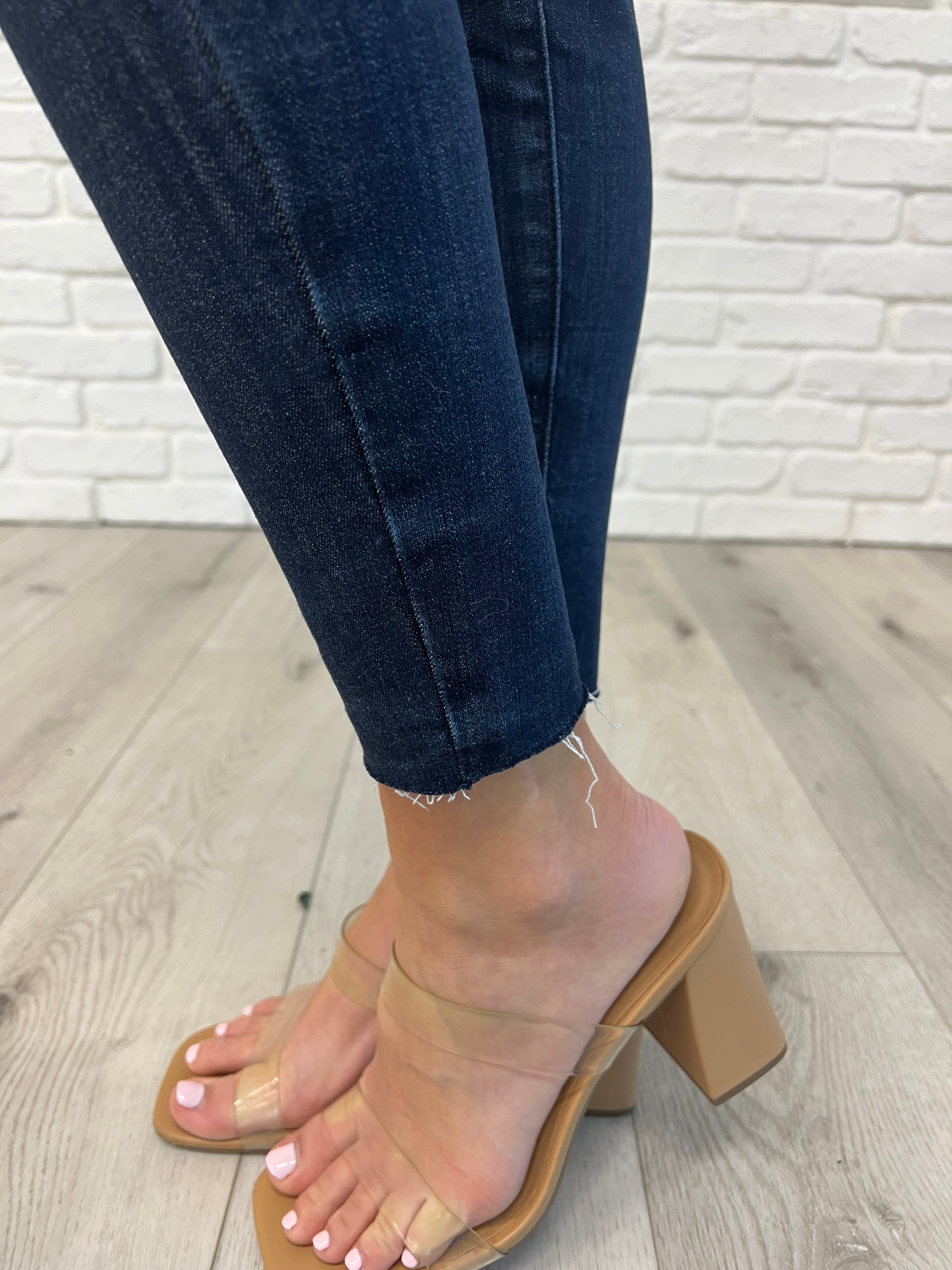 Fallon Mid Rise Adjustable Waist Raw Hem Skinny Jeans - Mulberry Skies