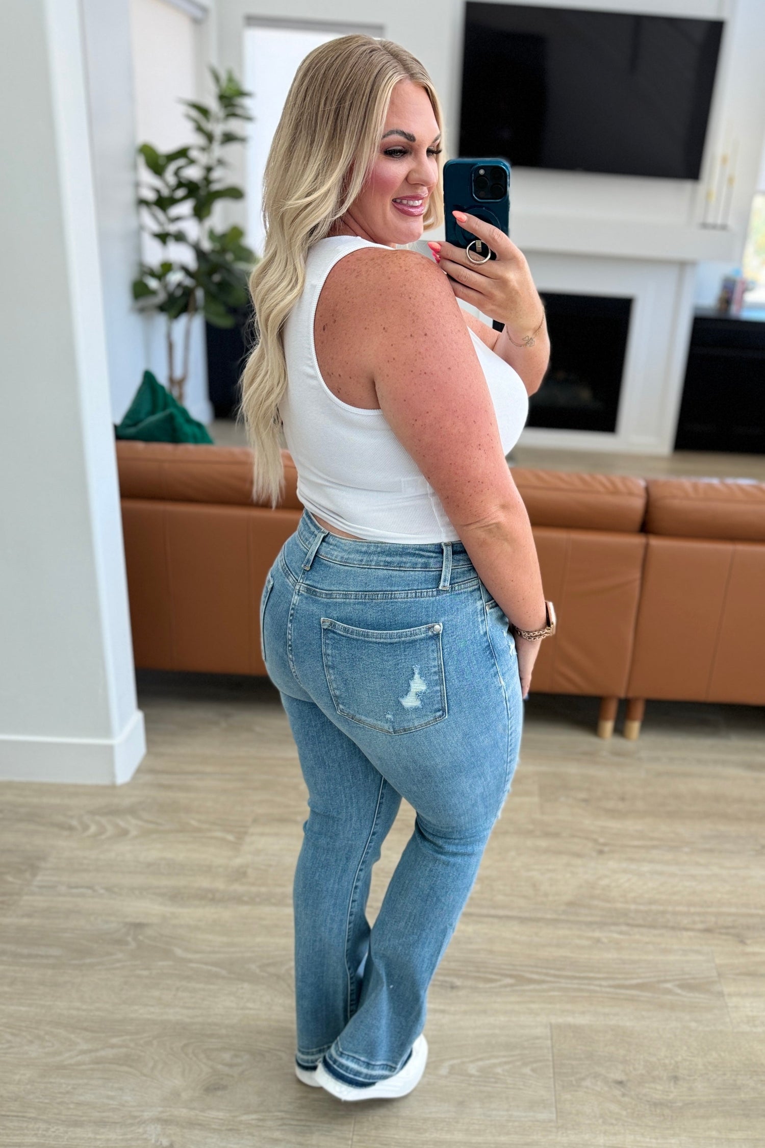 Isla Mid Rise Distressed Released Hem Bootcut Jeans - Mulberry Skies