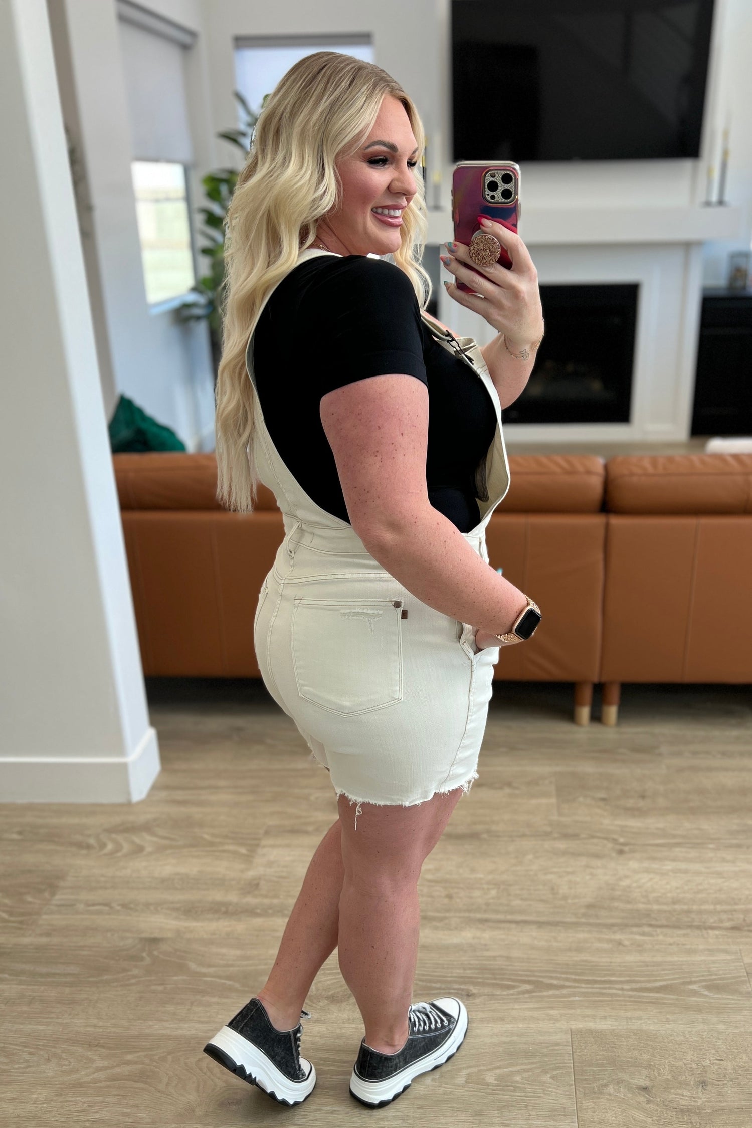 Anna High Rise Garment Dyed Cutoff Shortalls in Ecru - Mulberry Skies