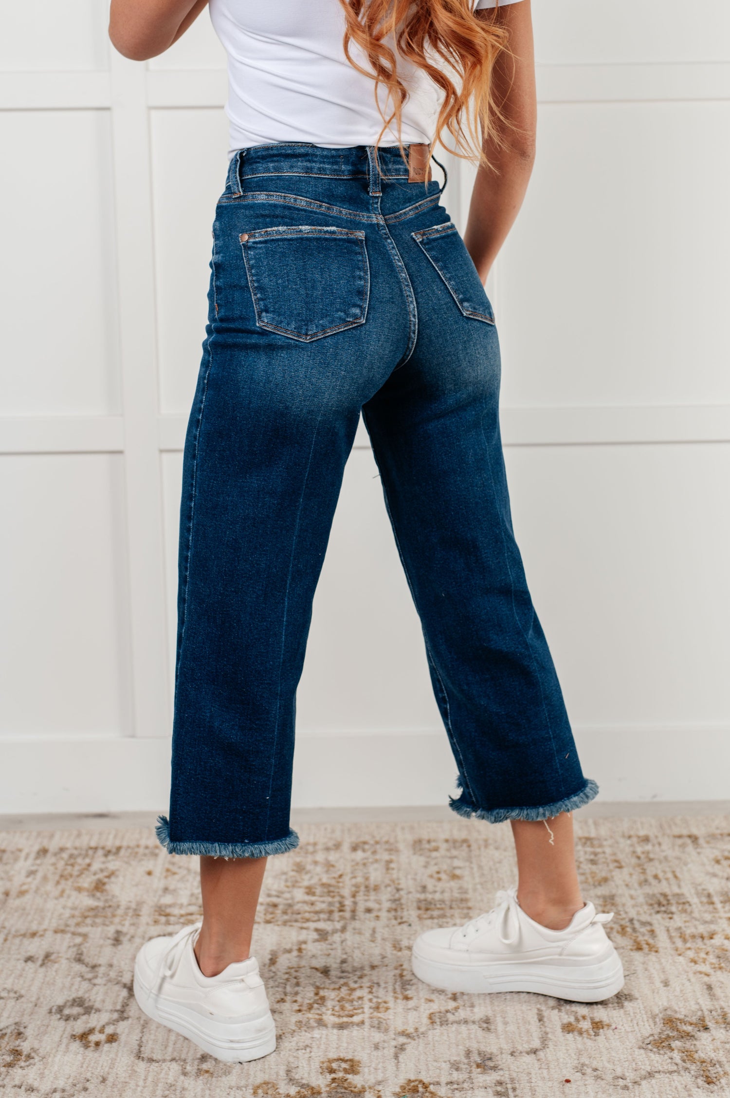 Janice High Rise Button Fly Wide Leg Crop Jeans - Mulberry Skies