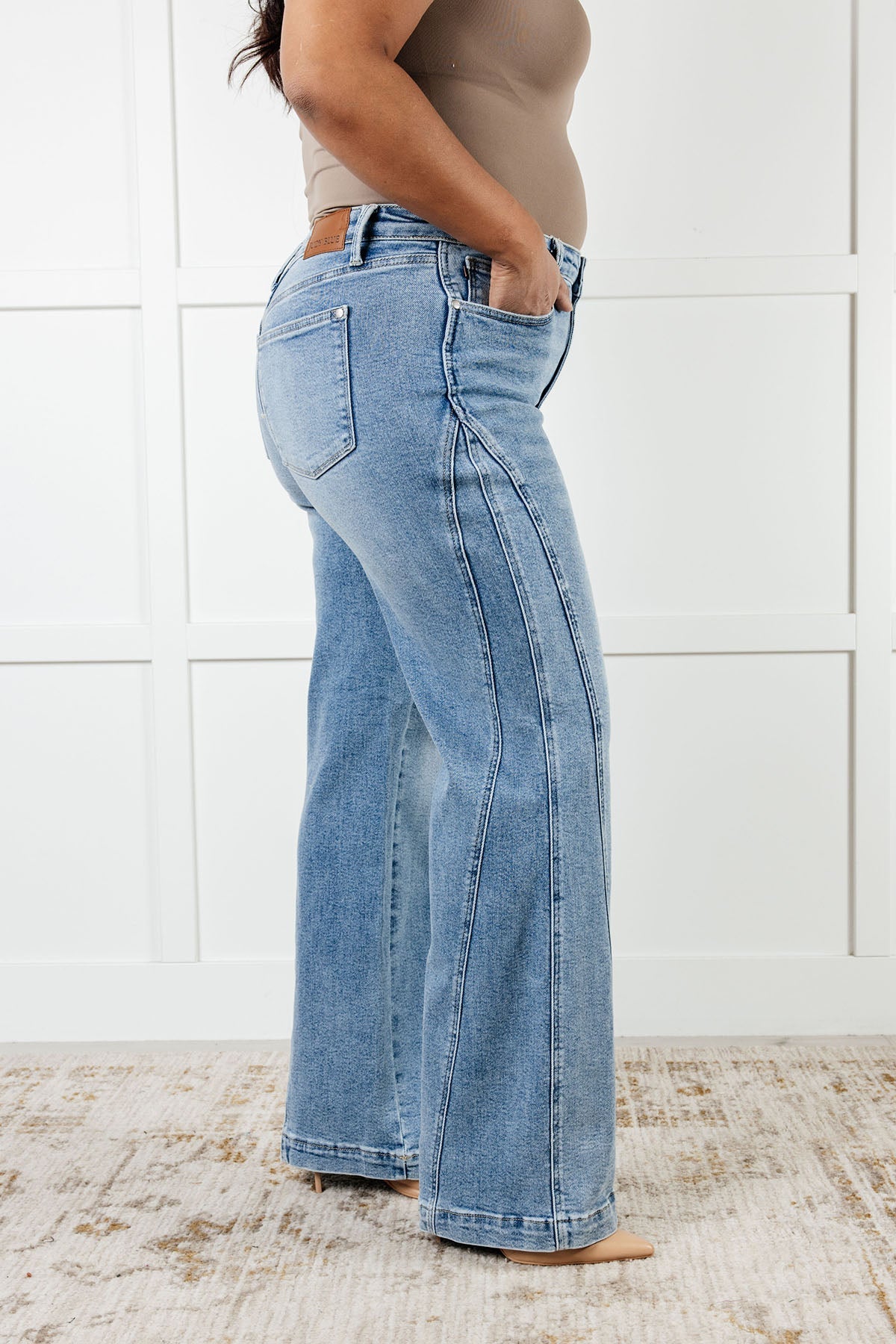 Melia High Rise Side Seam Detail Wide Leg Jeans - Mulberry Skies