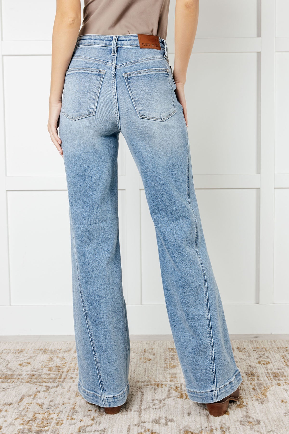 Melia High Rise Side Seam Detail Wide Leg Jeans - Mulberry Skies
