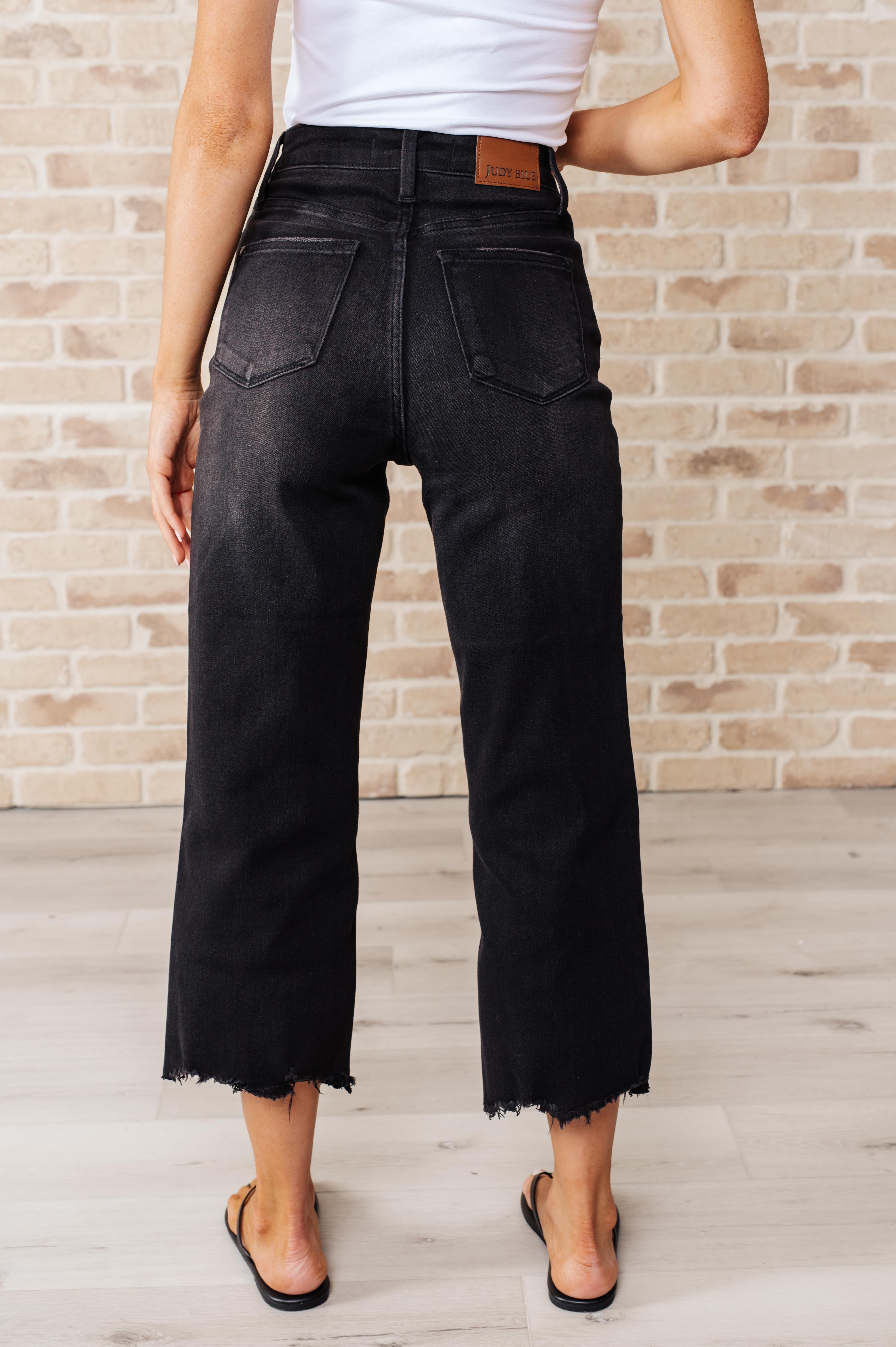 Ryan High Rise Button Fly Wide Leg Crop Jeans - Mulberry Skies