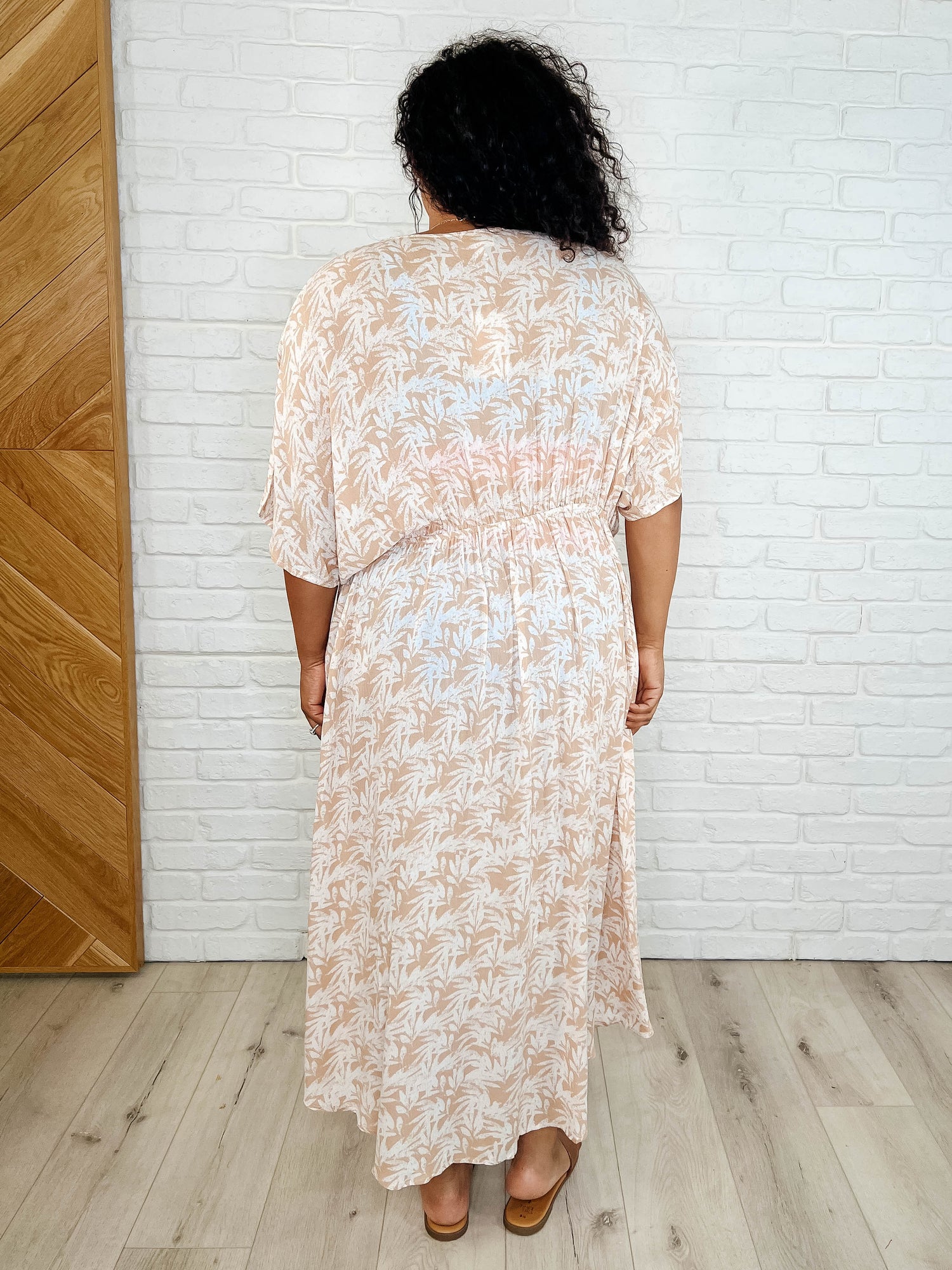 Tropical Kimono with Elastic Waist Tie in Milk Tea - Mulberry Skies