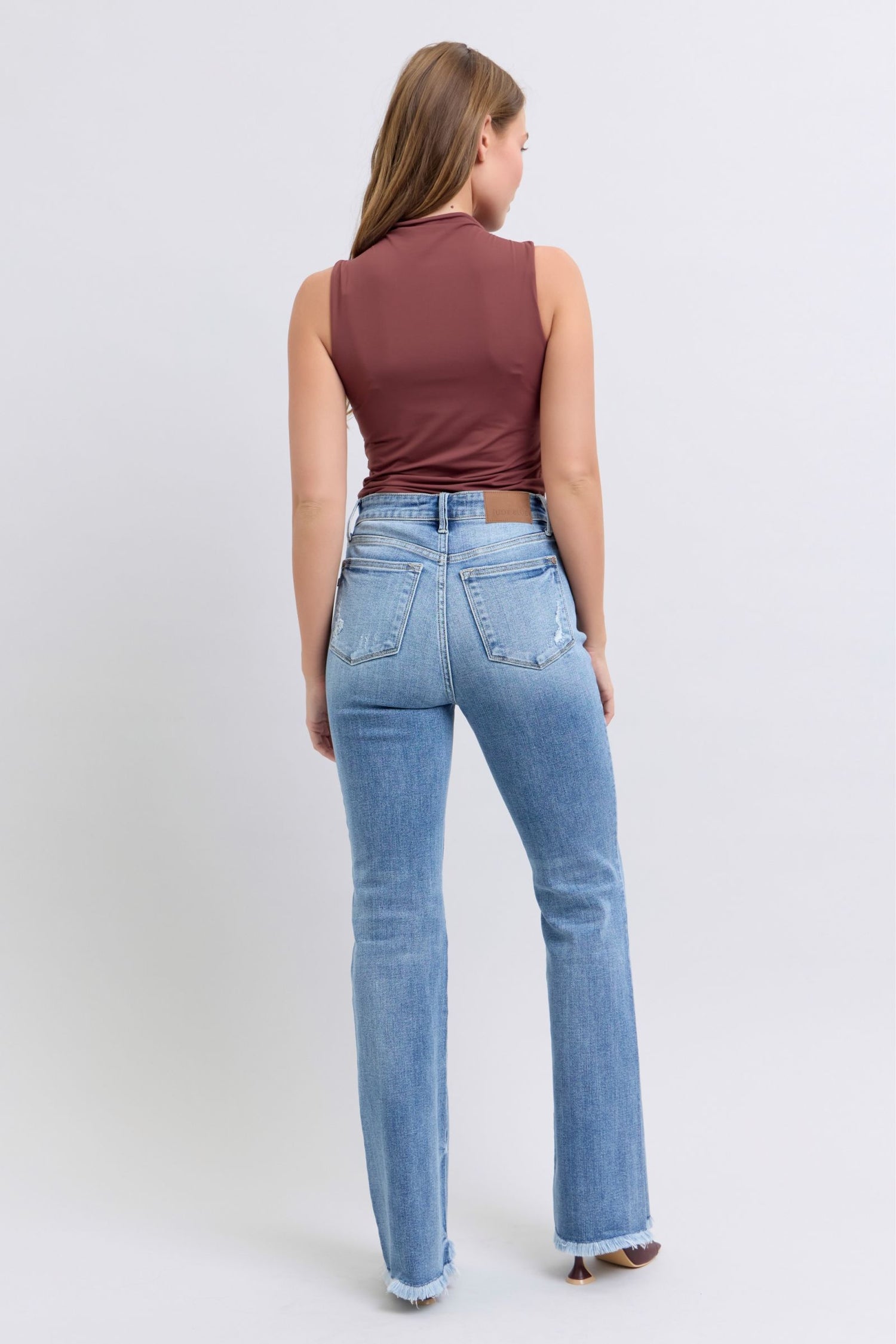 Judy Blue Raw Hem High Rise Bootcut Jeans - Mulberry Skies