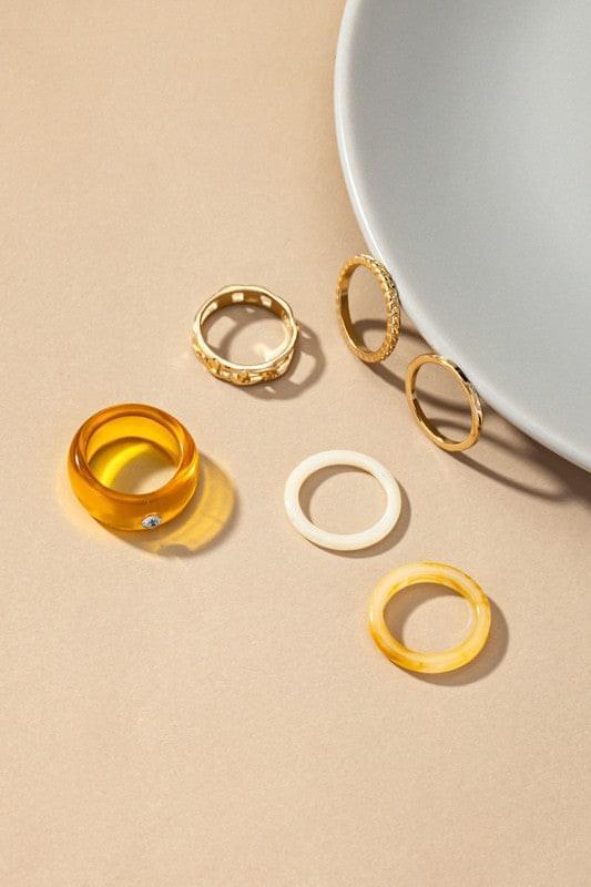 6 Mixed Gold Band Ring Set - Mulberry Skies