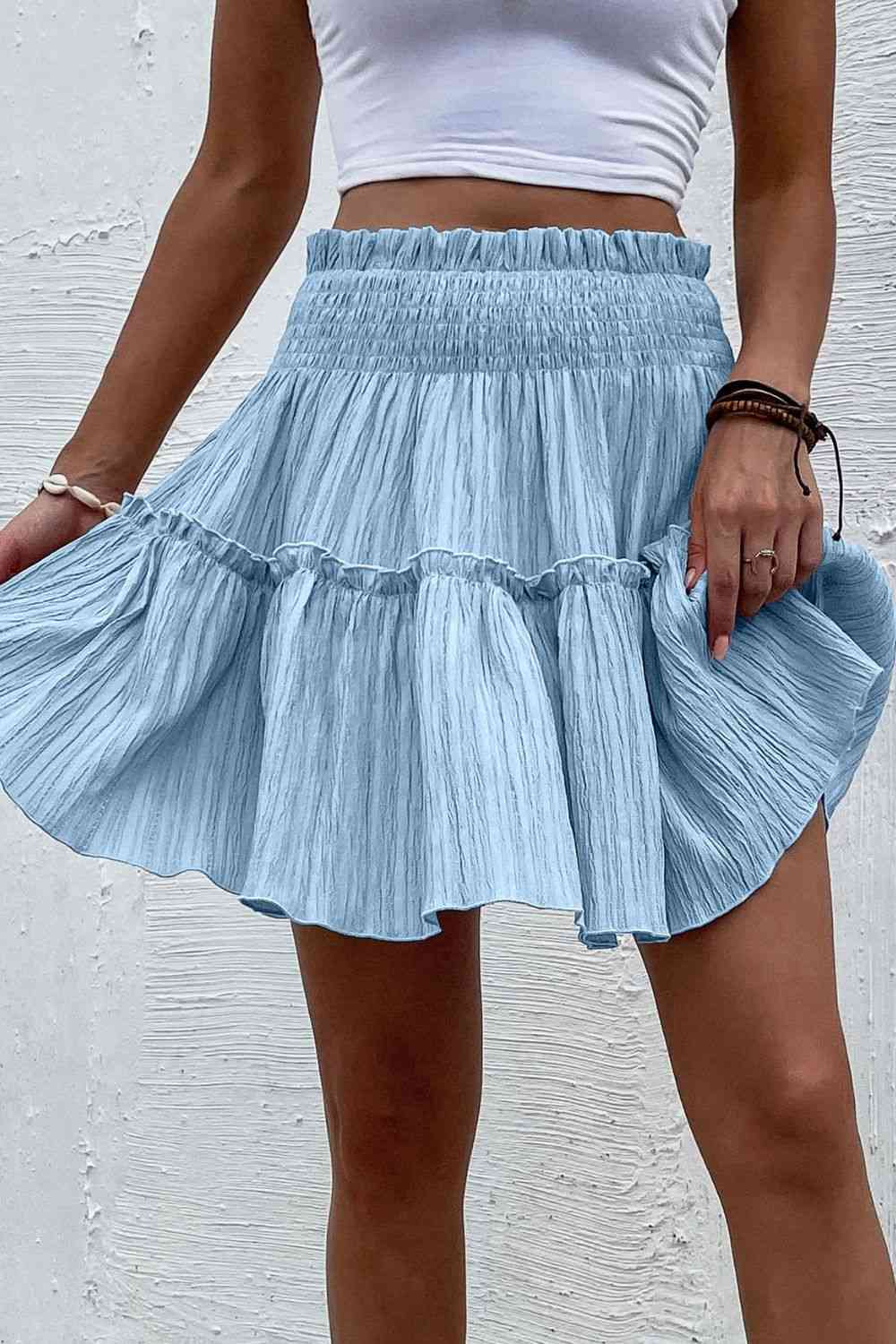 Smocked Waist Frill Trim Skirt - Mulberry Skies