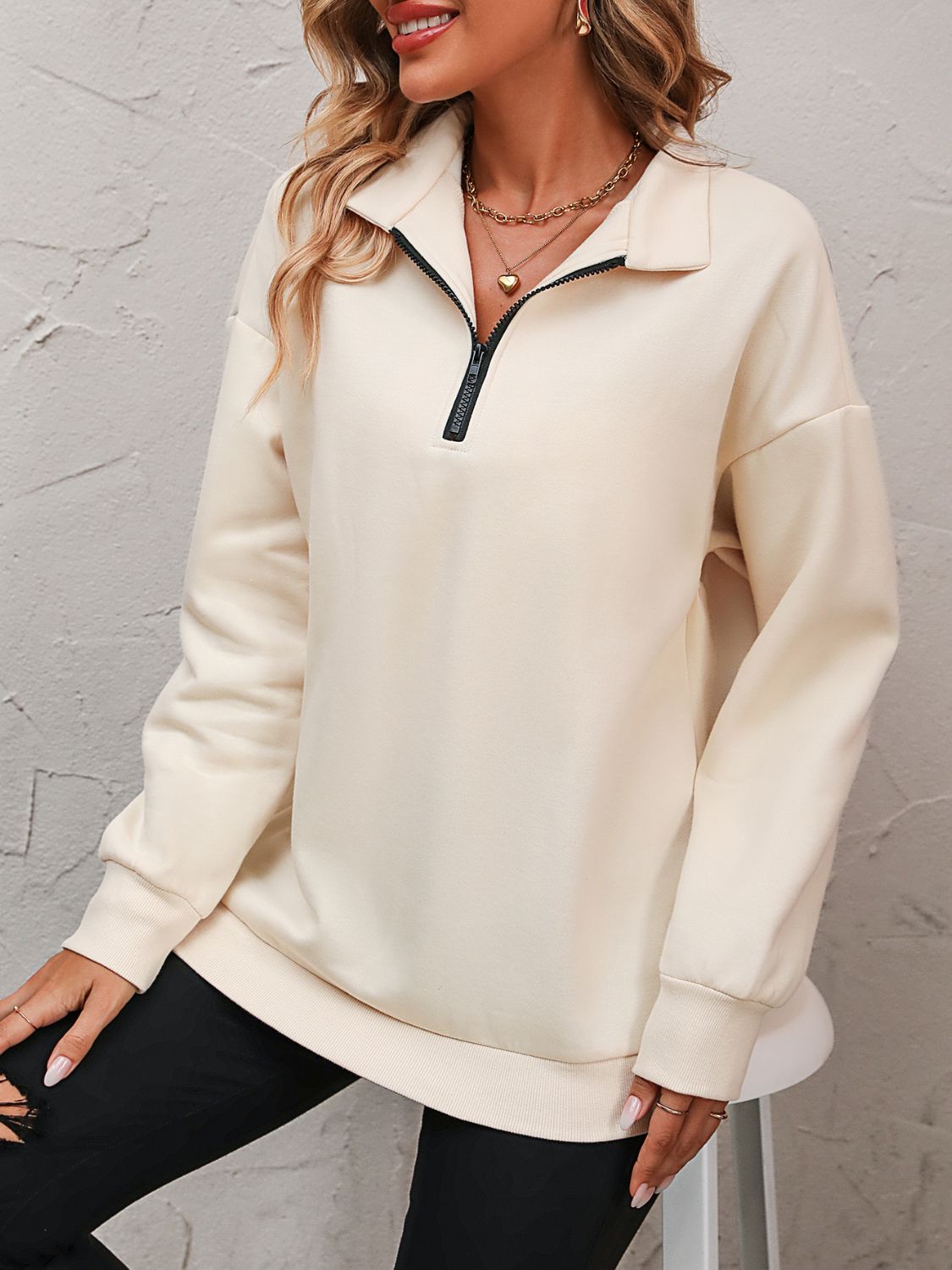 Mandy Zip-Up Dropped Shoulder Sweatshirt - Mulberry Skies