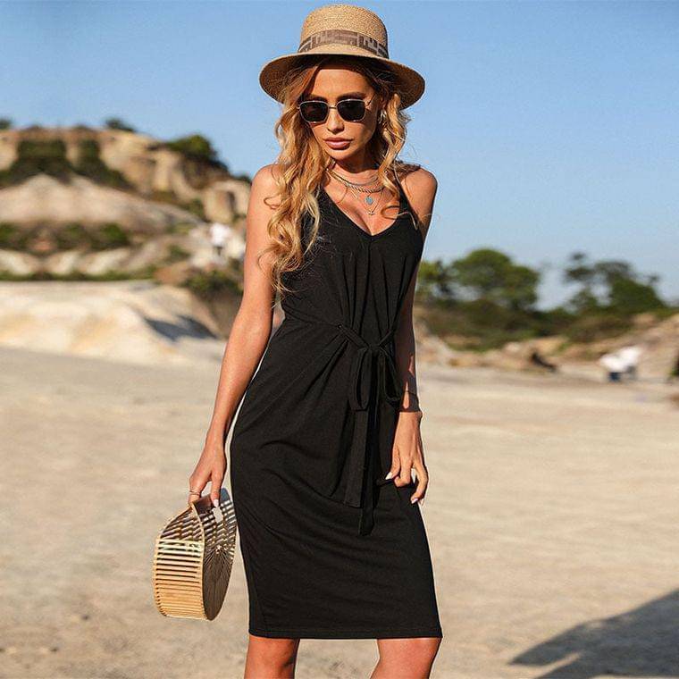 Black Sleeveless Midi Dress - Mulberry Skies