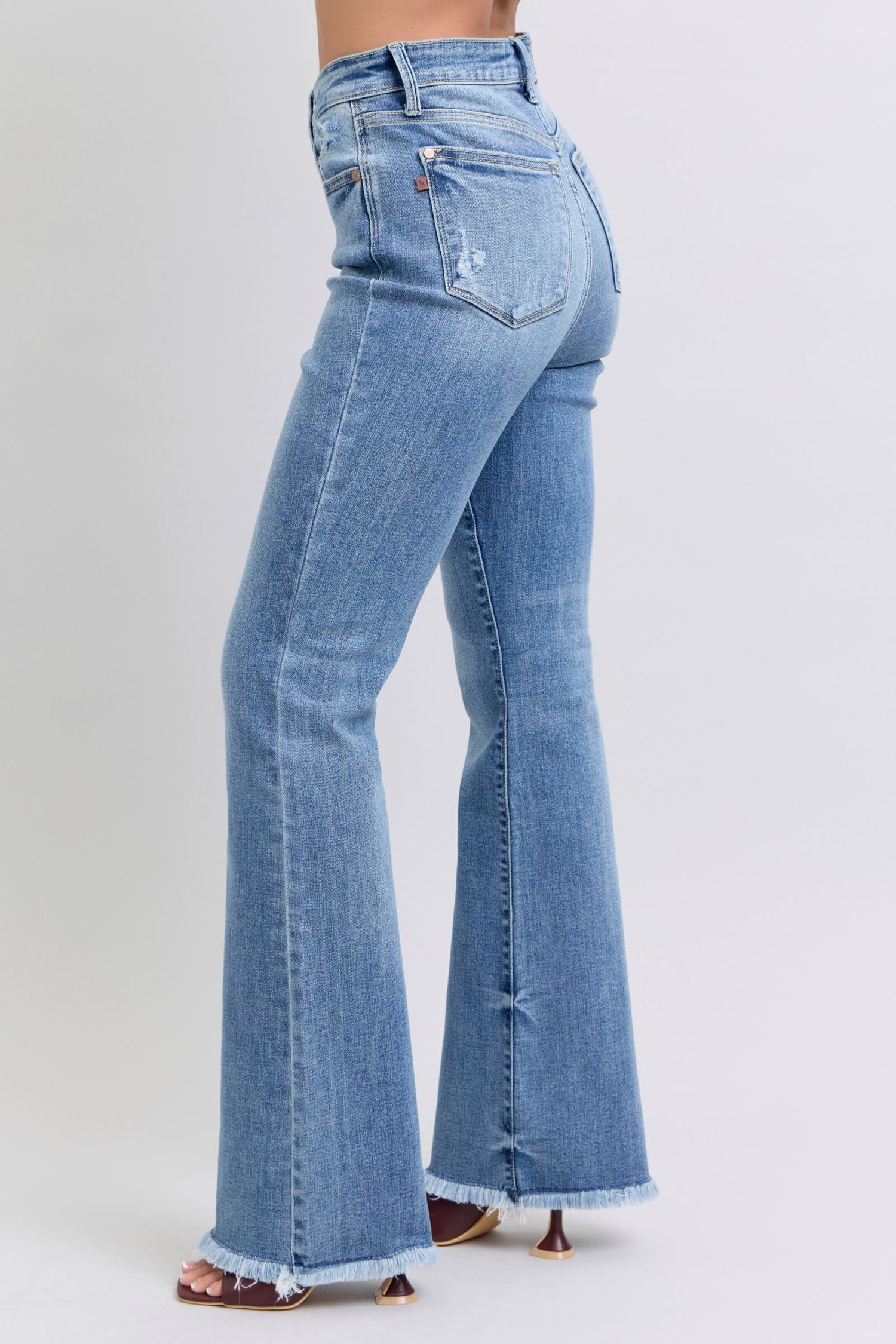 Judy Blue Raw Hem High Rise Bootcut Jeans - Mulberry Skies