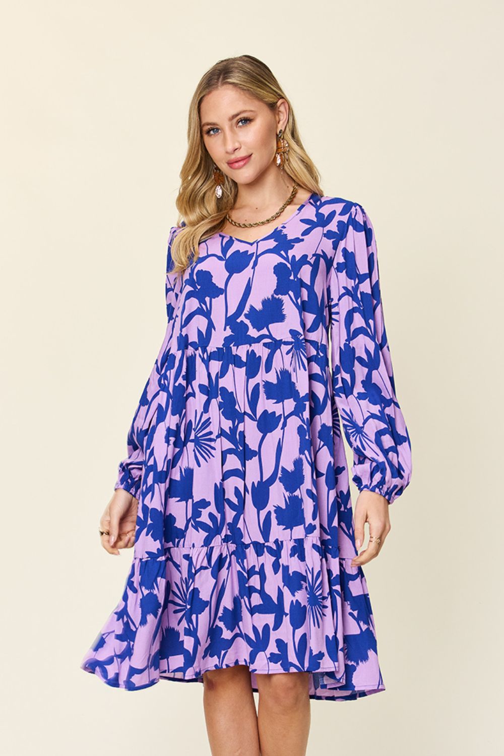 Printed Ruffle Hem Dress with Pocket - Mulberry Skies