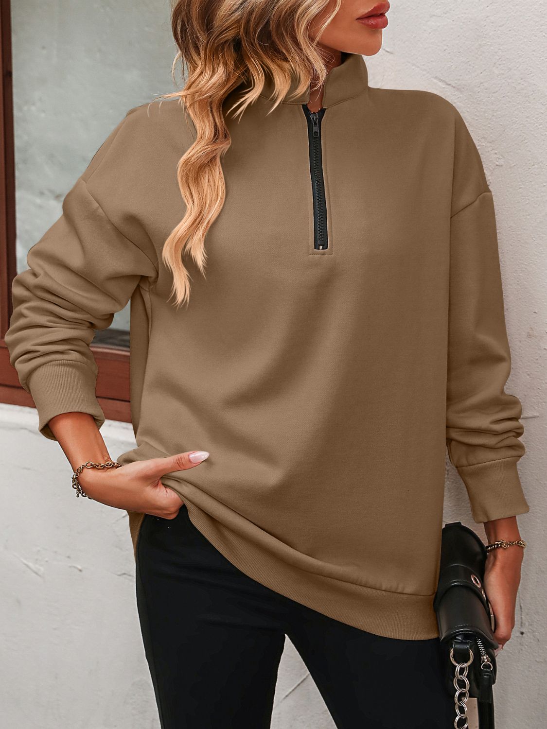 Mandy Zip-Up Dropped Shoulder Sweatshirt - Mulberry Skies