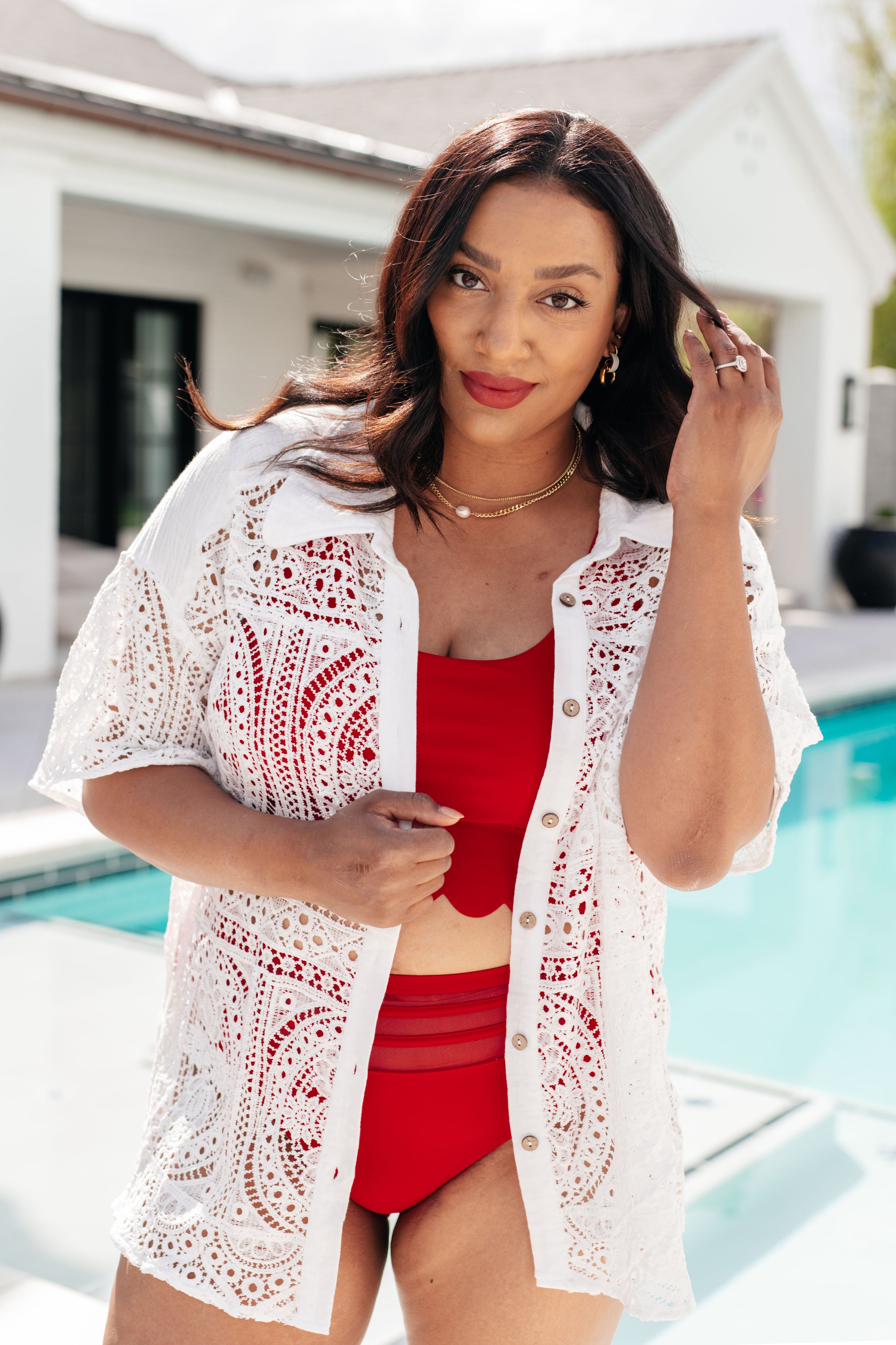 Tonga Scalloped Swim Top - Mulberry Skies