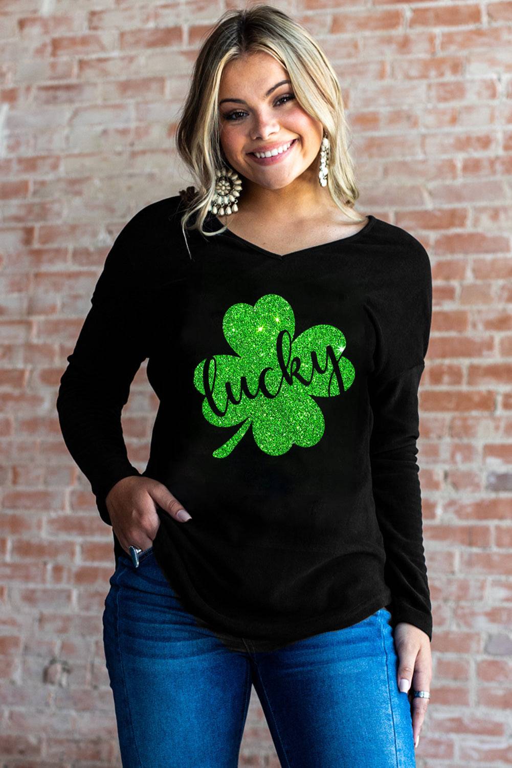 LUCKY Graphic Dropped Shoulder Top-Mulberry Skies