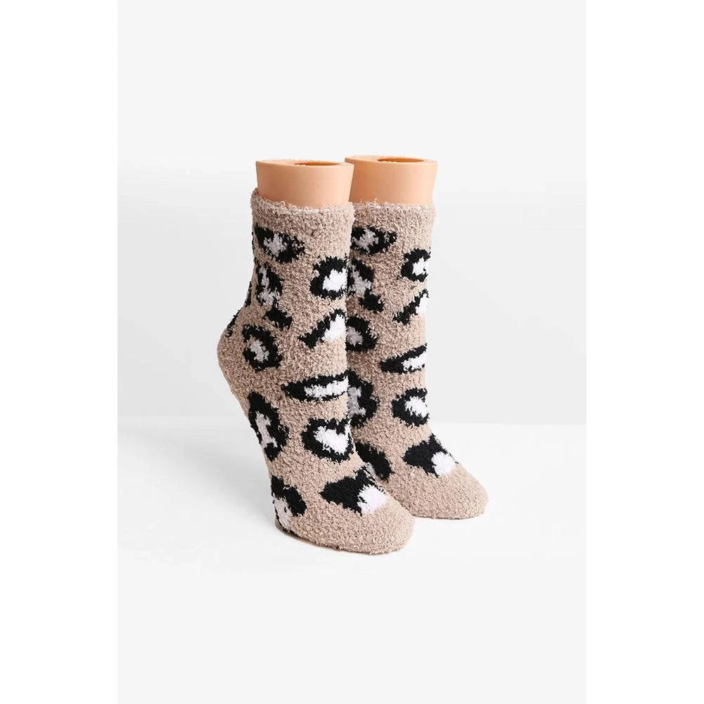 Leopard Print Fuzzy Socks-Mulberry Skies