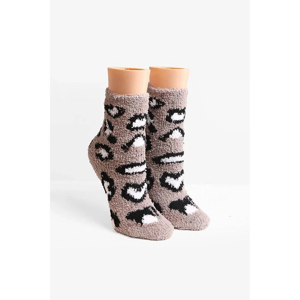 Leopard Print Fuzzy Socks-Mulberry Skies
