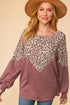 LEOPARD PATCHWORK CHEVRON YOKE KNIT TOP-Mulberry Skies