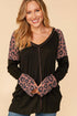 LEOPARD COLOR BLOCK RAGLAN REVERSE STITCH TOP-Mulberry Skies