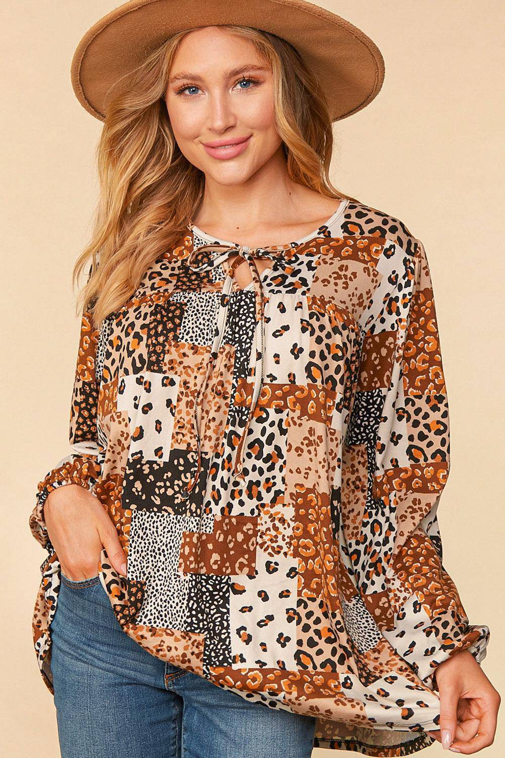 Leopard Patchwork Front Tie String Top-Mulberry Skies