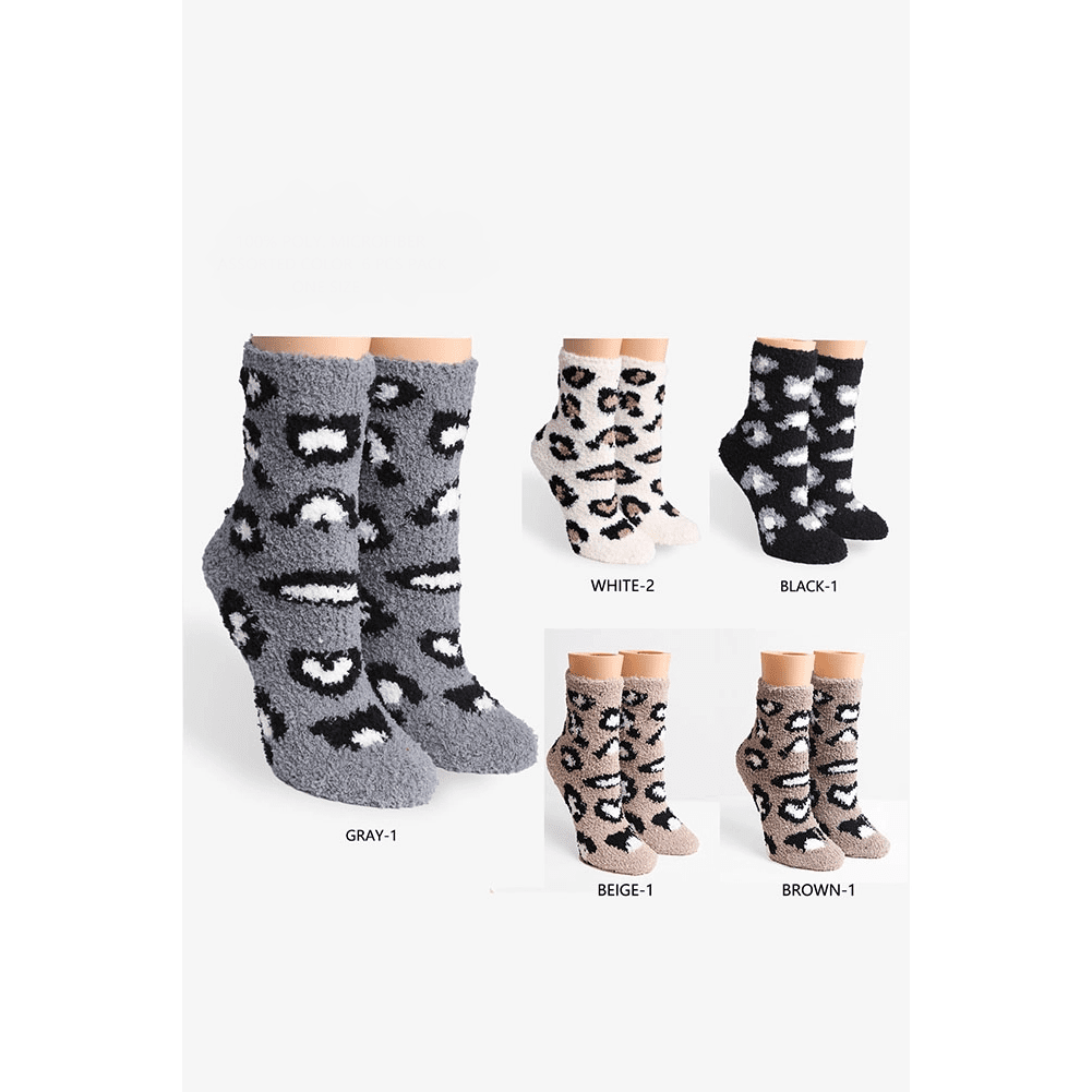 Leopard Print Fuzzy Socks-Mulberry Skies