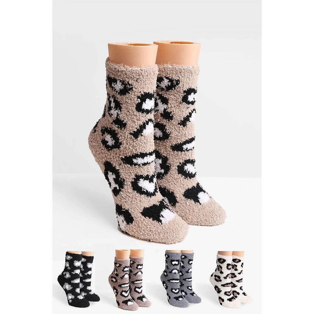 Leopard Print Fuzzy Socks-Mulberry Skies
