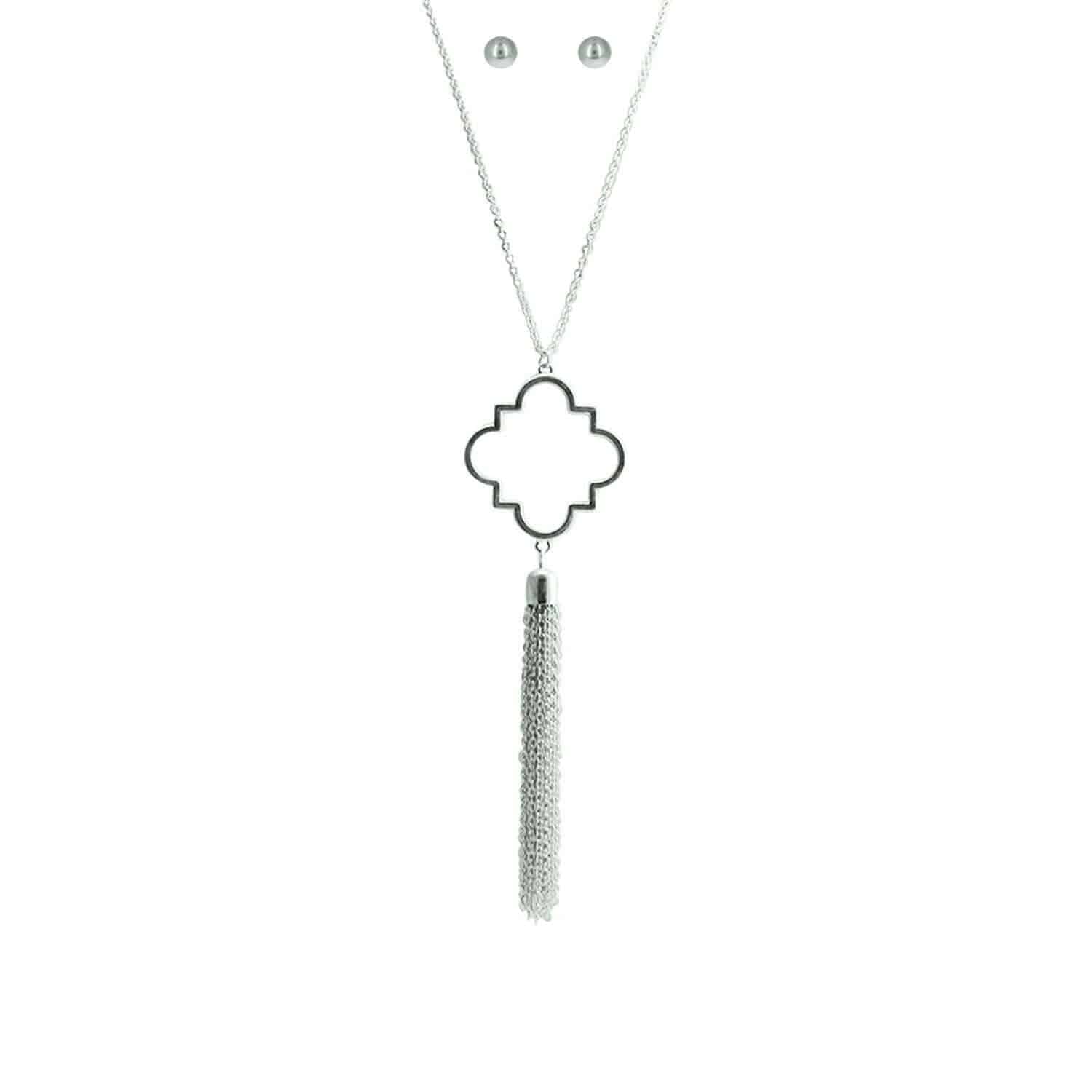 Silver Geometric Tassel Necklace & Earring Set-Mulberry Skies