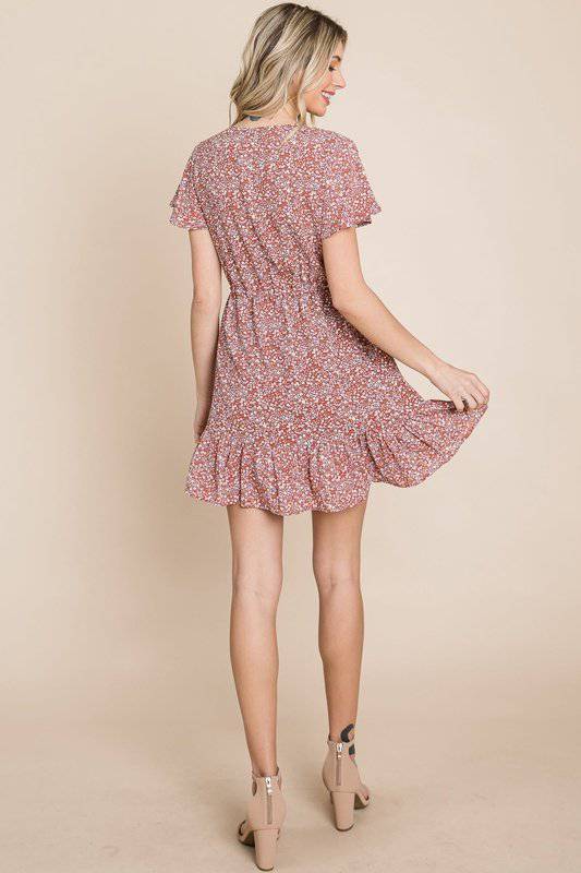 Terracotta Floral Ruffled Dress-Mulberry Skies