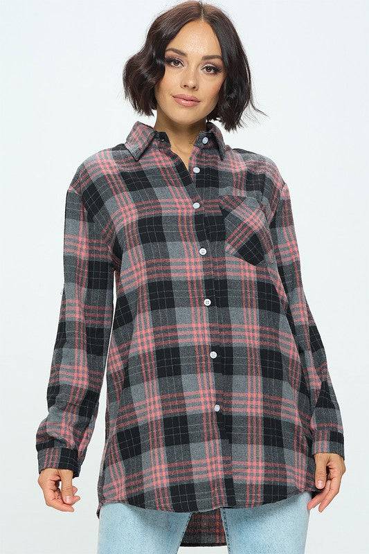 Oversized Plaid Flannel-Mulberry Skies