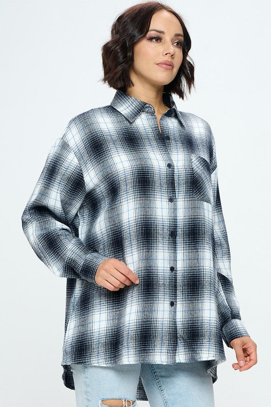 Oversized Plaid Flannel-Mulberry Skies