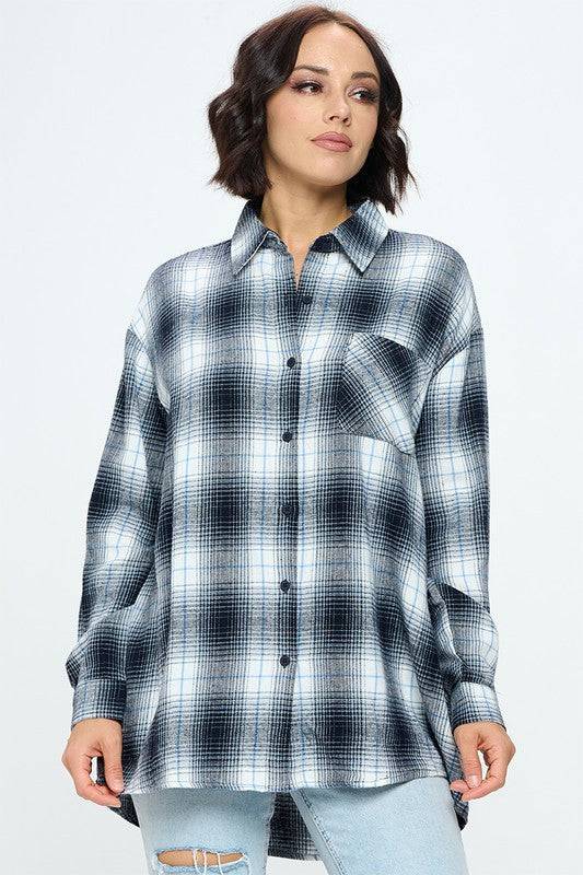 Oversized Plaid Flannel-Mulberry Skies