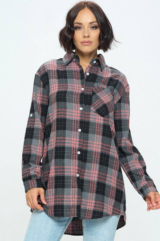 Oversized Plaid Flannel-Mulberry Skies
