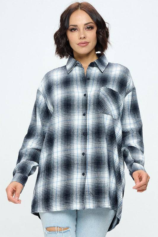 Oversized Plaid Flannel-Mulberry Skies